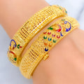 Royal Peacock Enameled 22k Gold Bangle Pair 