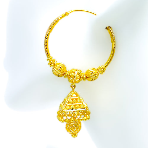 Unique Pyramid 22K Gold Chandelier Bali Earrings 