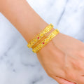 Tasteful Traditional 22k Gold Floral Bangle Pair 