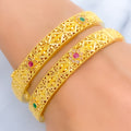 Tasteful Traditional 22k Gold Floral Bangle Pair 