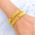 Tasteful Traditional 22k Gold Floral Bangle Pair 