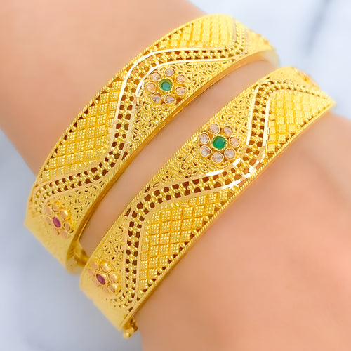 Opulent Classic Wavy 22k Gold Bangle Pair 