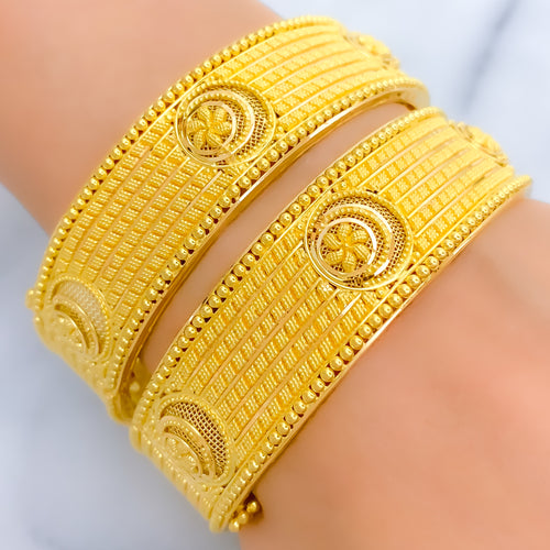 Special Striped Netted Flower 22k Gold Bangles