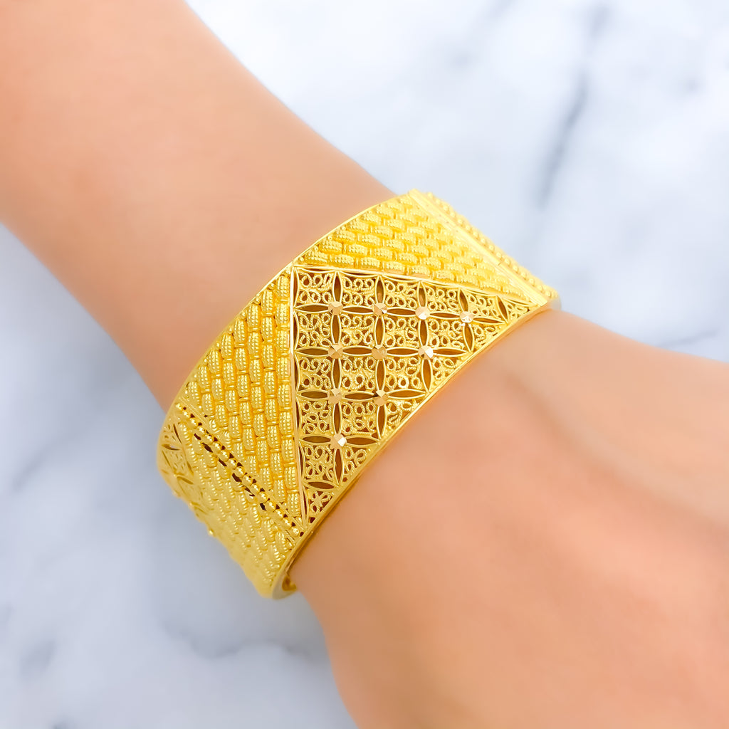 Impressive Netted Wide 22k Gold Bangle – Andaaz Jewelers