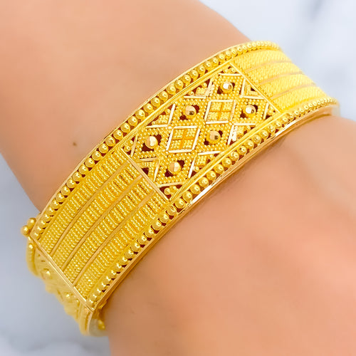 Ornate Geometric Style Beaded 22k Gold Bangle 