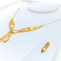 Sleek Asymmetrical 22k Gold Light-weight Necklace Set