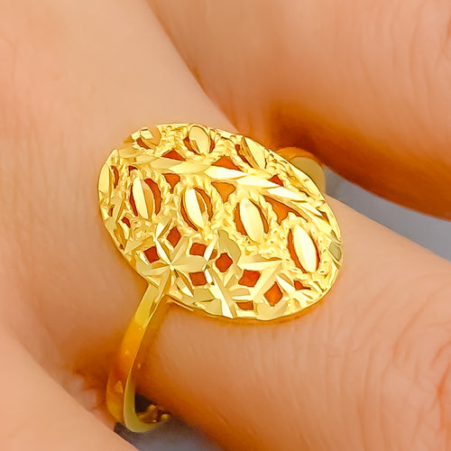 Netted Oval Leaf 22K Gold Ring 