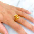 Ornate Dotted Leaf 22K Gold Ring