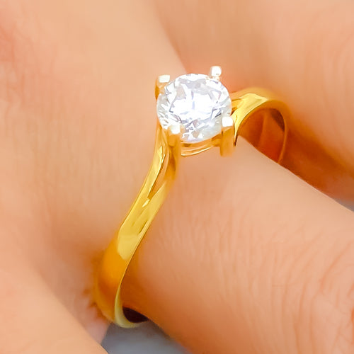 Attractive Ritzy CZ Solitaire 22k Gold Ring