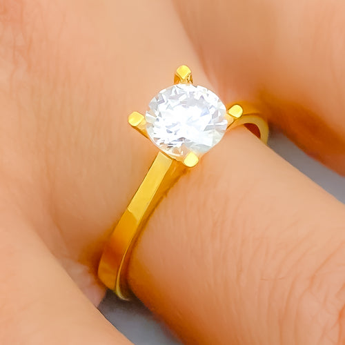 Chic Classy CZ Solitaire 22k Gold Ring