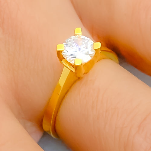 Elevated Open Prong CZ Solitaire 22k Gold Ring