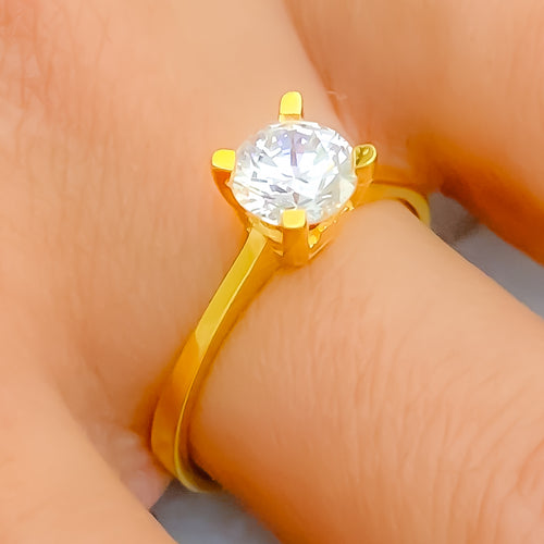 Evergreen Ornate CZ Solitaire 22k Gold Ring