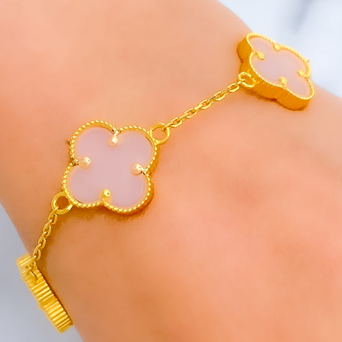 Attractive Rose Quartz 21k Gold Bracelet 