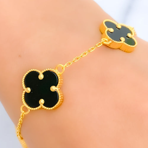 Magnificent Bold Black Clover 21k Gold Bracelet 