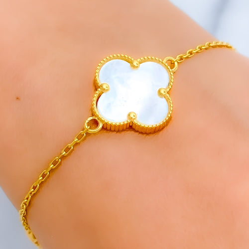Opulent Mother Pearl 21k Gold Clover Bracelet 