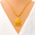 Gleaming Checkered Drop 22k Gold Pendant Set 
