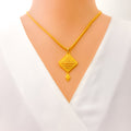 Flawless Checkered Kite Shaped 22k Gold Pendant Set 
