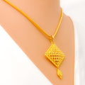 Flawless Checkered Kite Shaped 22k Gold Pendant Set 