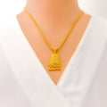 Elegant Tapering 22k Gold Floral Pendant Set