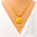 Radiant Floral Round 22k Gold Pendant Set 