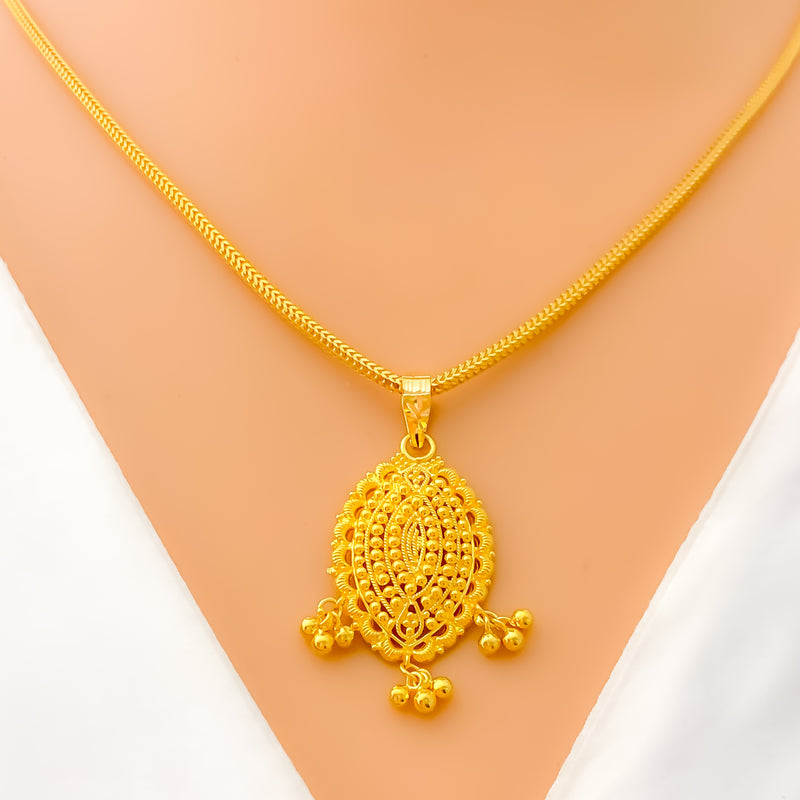 Traditional Festive Marquise 22k Gold Pendant Set 