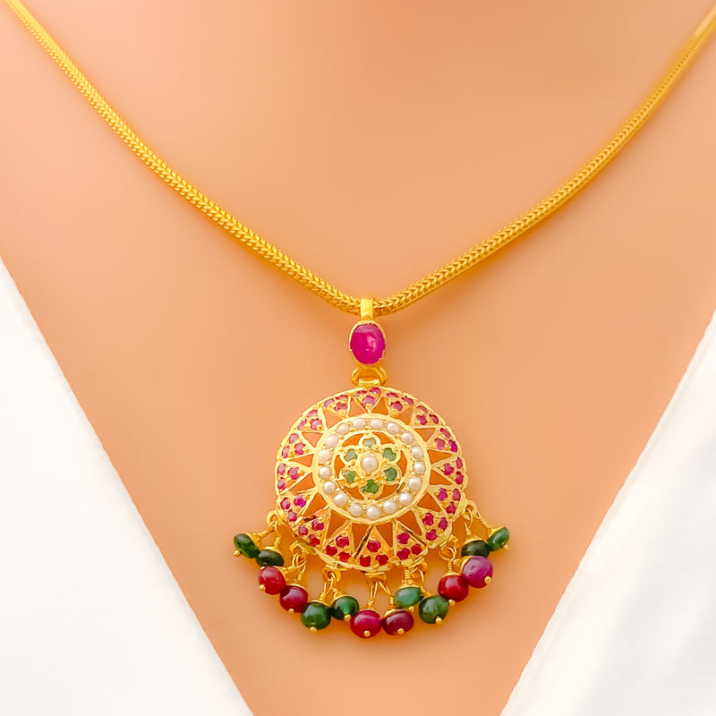 Versatile Vibrant 22k Gold Floral Dome Pendant Set