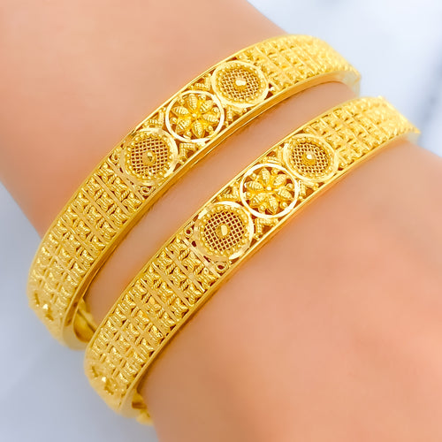 Classy Decorative Floral Trio 22k Gold Bangles