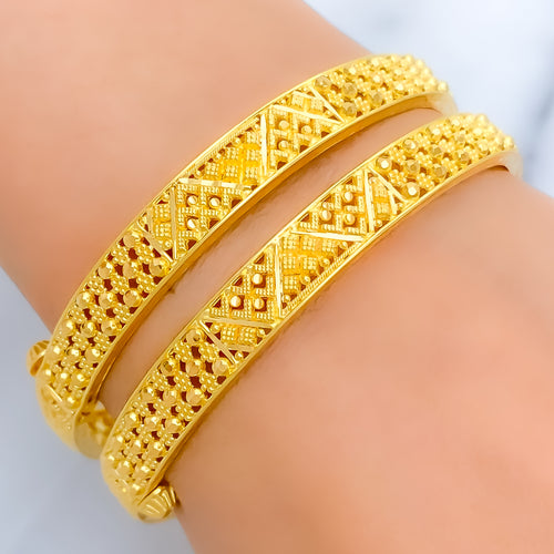 Lightweight Evergreen Beaded 22k Gold Bangles