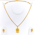 Gleaming Checkered Drop 22k Gold Pendant Set 