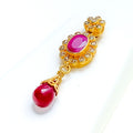 Ornamental Heirloom Ruby 22k Gold Polki Pendant Set