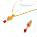 Ornamental Heirloom Ruby 22k Gold Polki Pendant Set