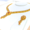 Extravagant Floral Ruby Drop 22k Gold Polki Necklace Set