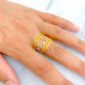 Trendy Striped 21K Gold Ring 