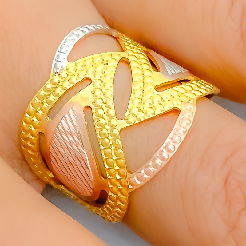 Majestic Wavy 21K Gold Triple-Tone Ring