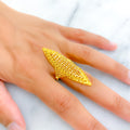 Reflective Striped 22k Gold Elongated Ring