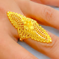 Graceful Floral Motif 22k Gold Elongated Ring