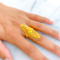 Graceful Floral Motif 22k Gold Elongated Ring