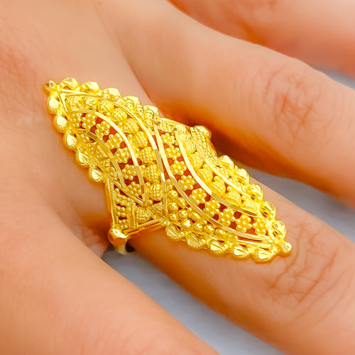 Dressy Palatial Beaded 22k Gold Elongated Ring