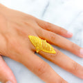 Shimmering Diagonal Striped 22k Gold Elongated Ring