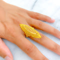 Distinct Fine Beaded 22k Gold Elongated Ring