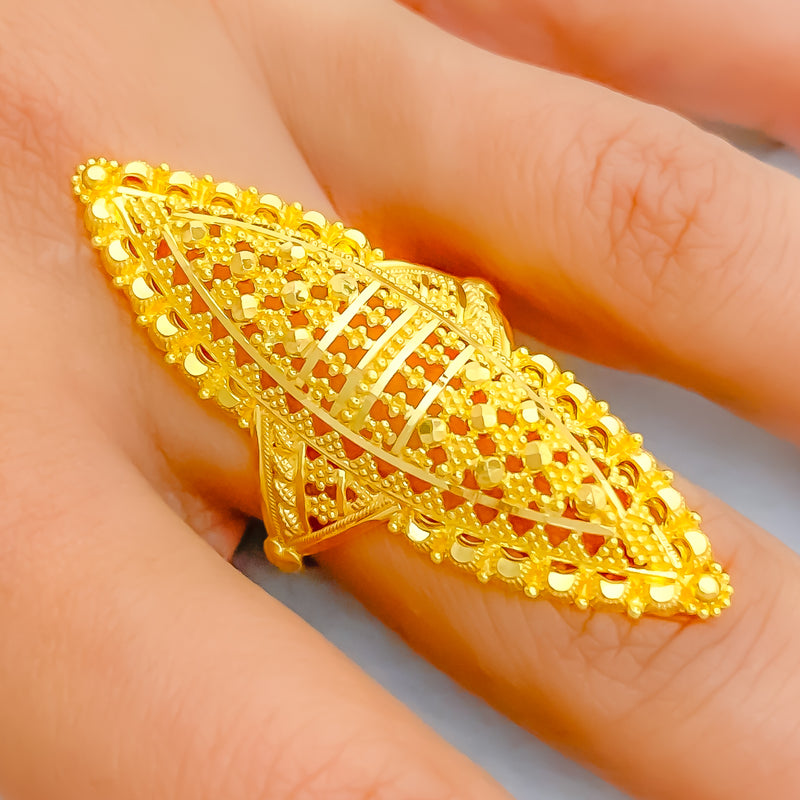 Glistening Graceful Dotted 22k Gold Elongated Ring