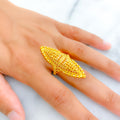 Glistening Graceful Dotted 22k Gold Elongated Ring