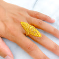 Beautiful Netted Floral 22k Gold Elongated Ring