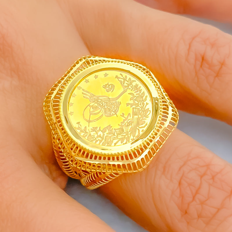 Fancy Netted Oval 21K Gold Coin Ring – Andaaz Jewelers