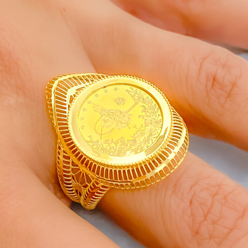 Striped Drop Coin 21K Gold Ring