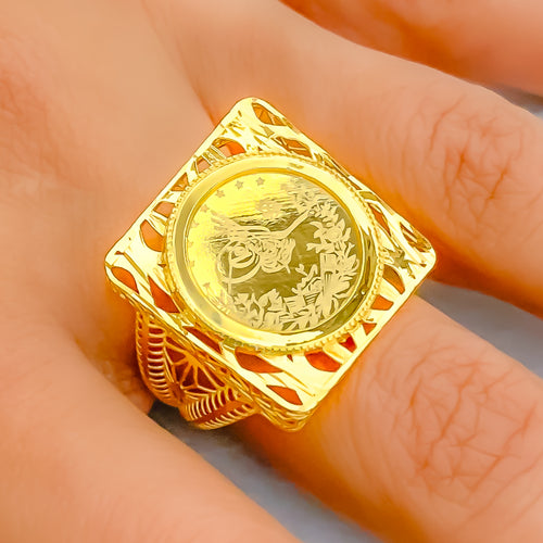 Geometric 21K Gold Coin Ring