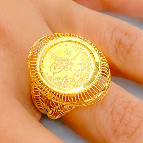 Elegant Oval 21K Gold Coin Ring