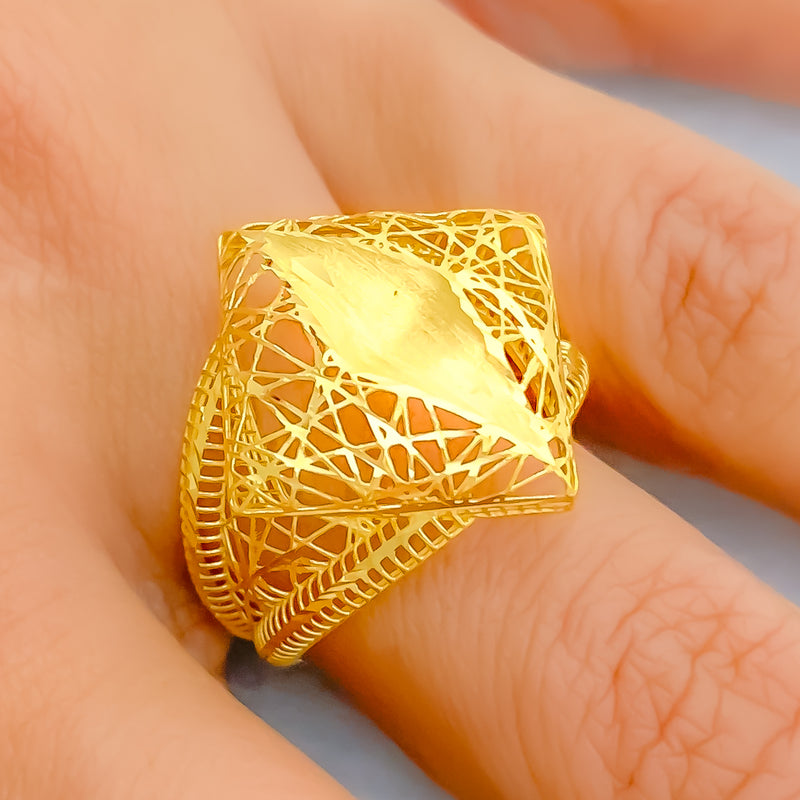 Unique Diamond Shaped 21K Gold Ring