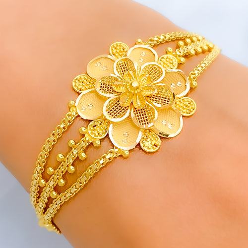 Ornate Smooth-Finish Floral 22k Gold Bracelet