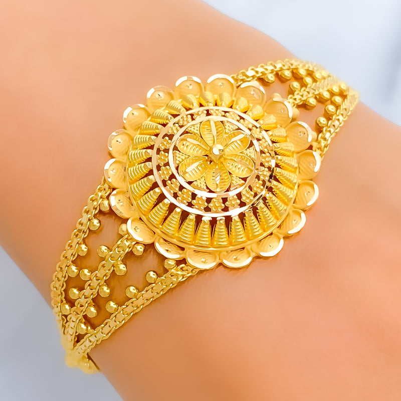 Textured Domed Flower 22k Gold Bracelet